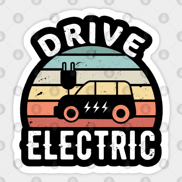 Retro Sunset EV Drive Electric Car Gift Mom Dad Sticker by qwertydesigns